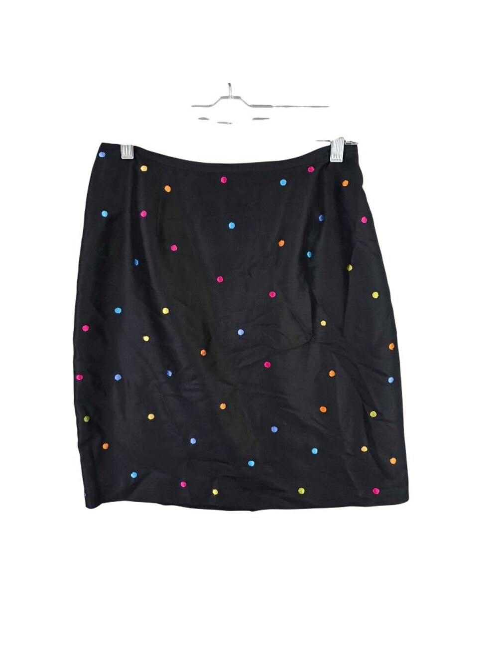 Womens Allison Taylor Black Silk Skirt Multicolor Polka Dot Embroidery Size 6